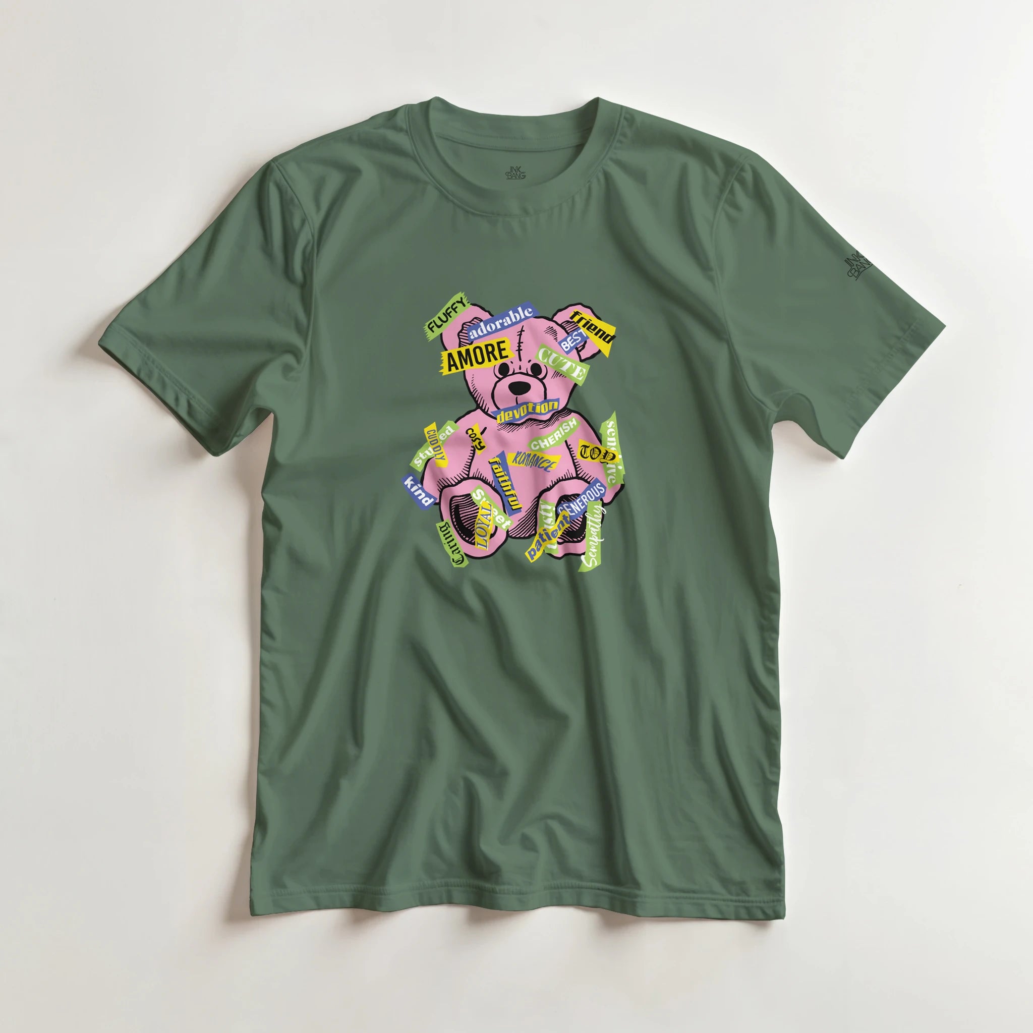 Amore love bear crewneck tee on [color] heavyweight cotton