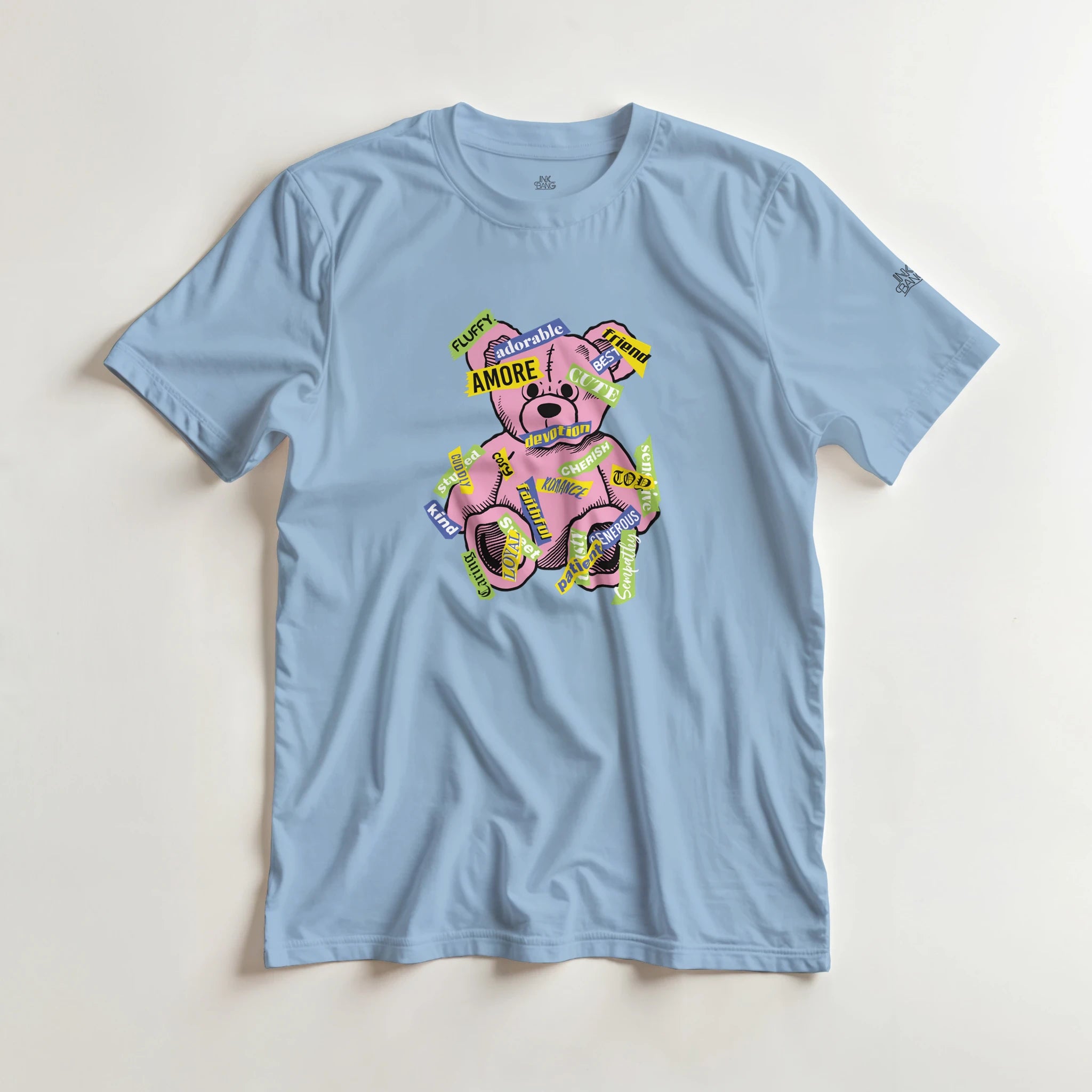 Amore love bear crewneck tee on [color] heavyweight cotton
