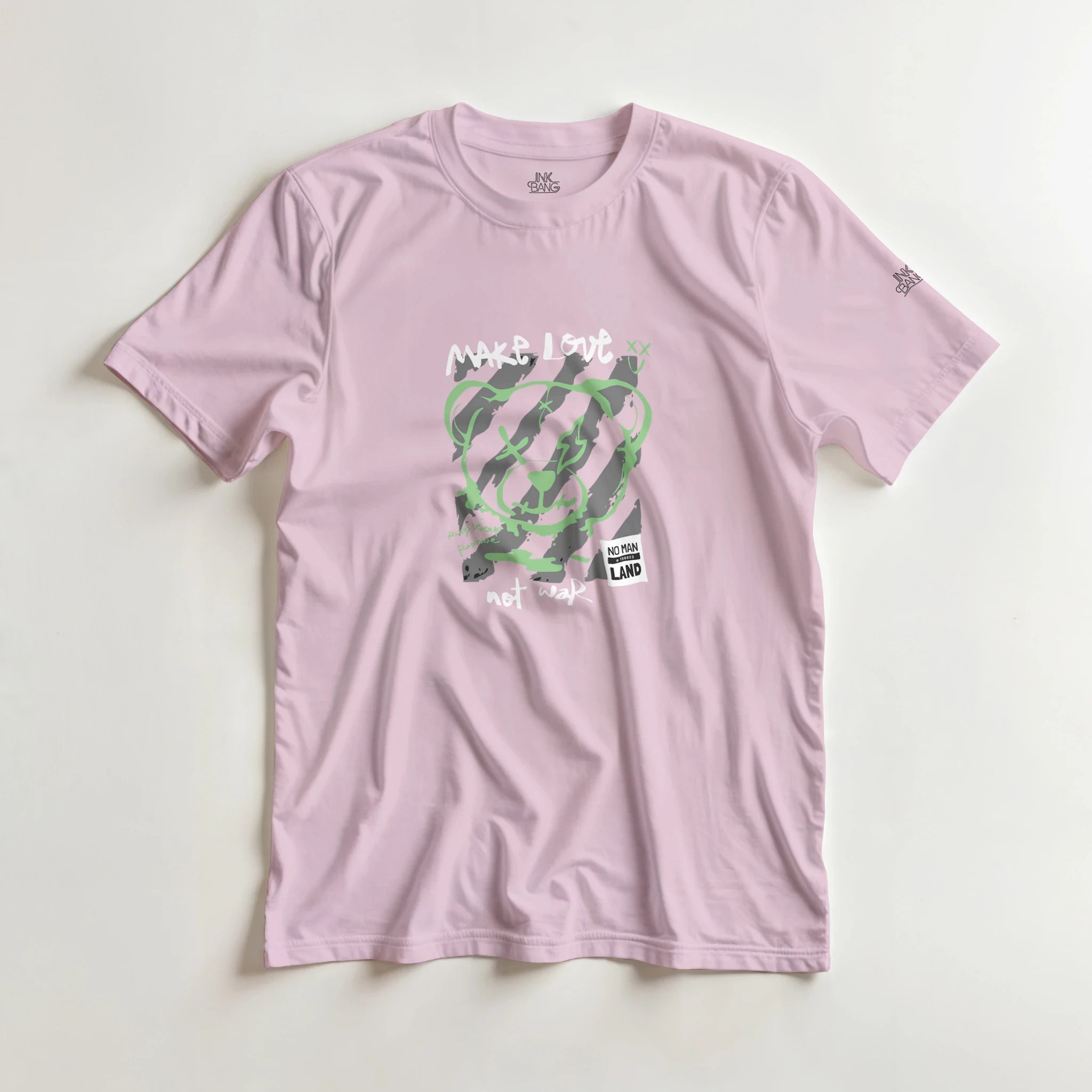Neon green graffiti bear graphic tee on [color] cotton shirt
