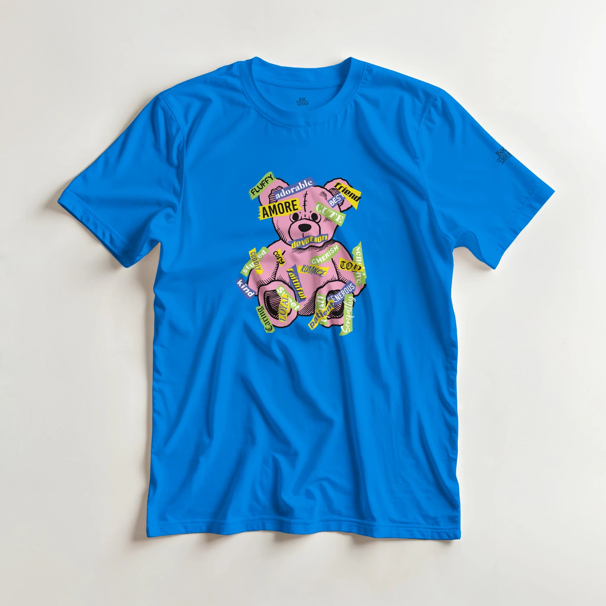 Amore love bear crewneck tee on [color] heavyweight cotton