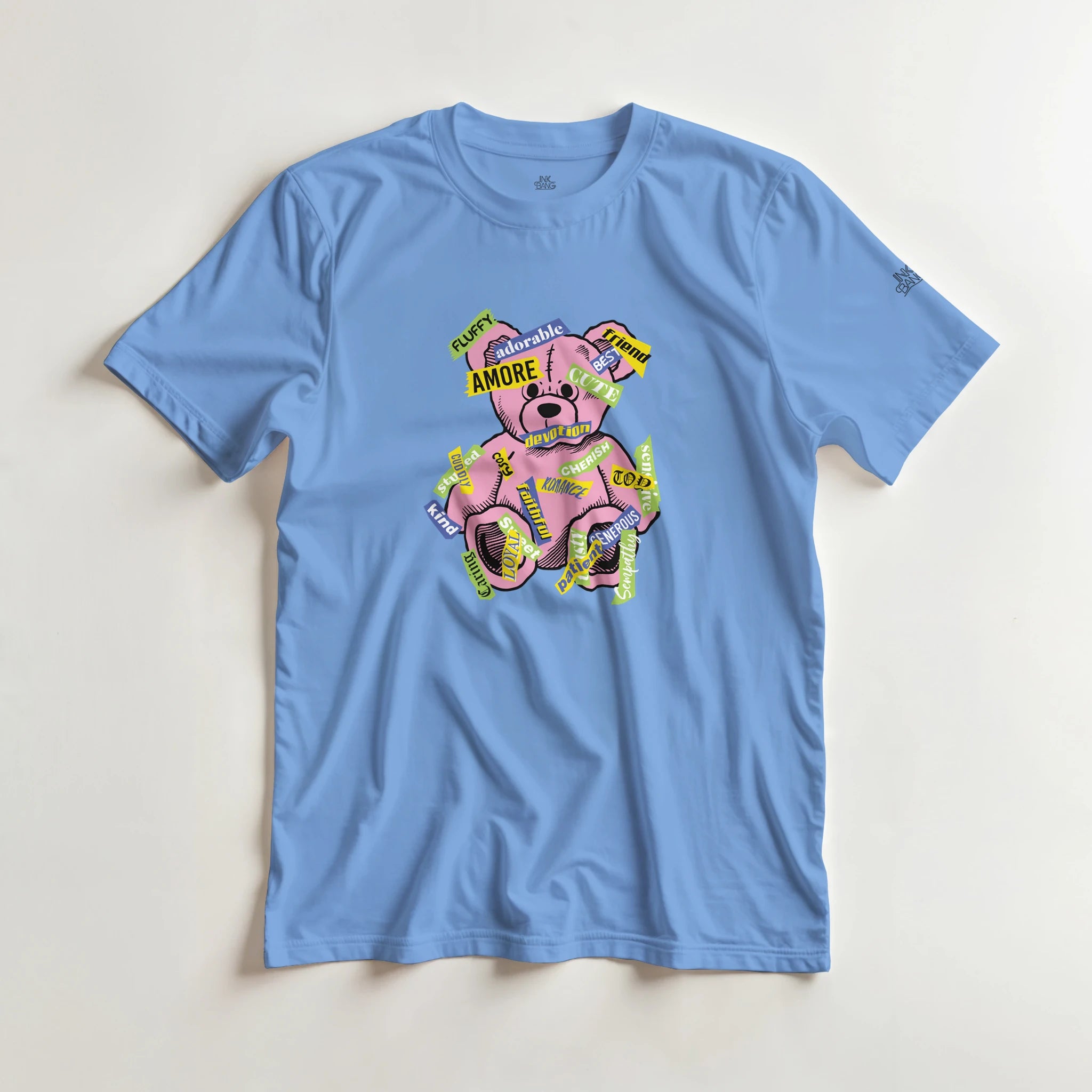 Amore love bear crewneck tee on [color] heavyweight cotton