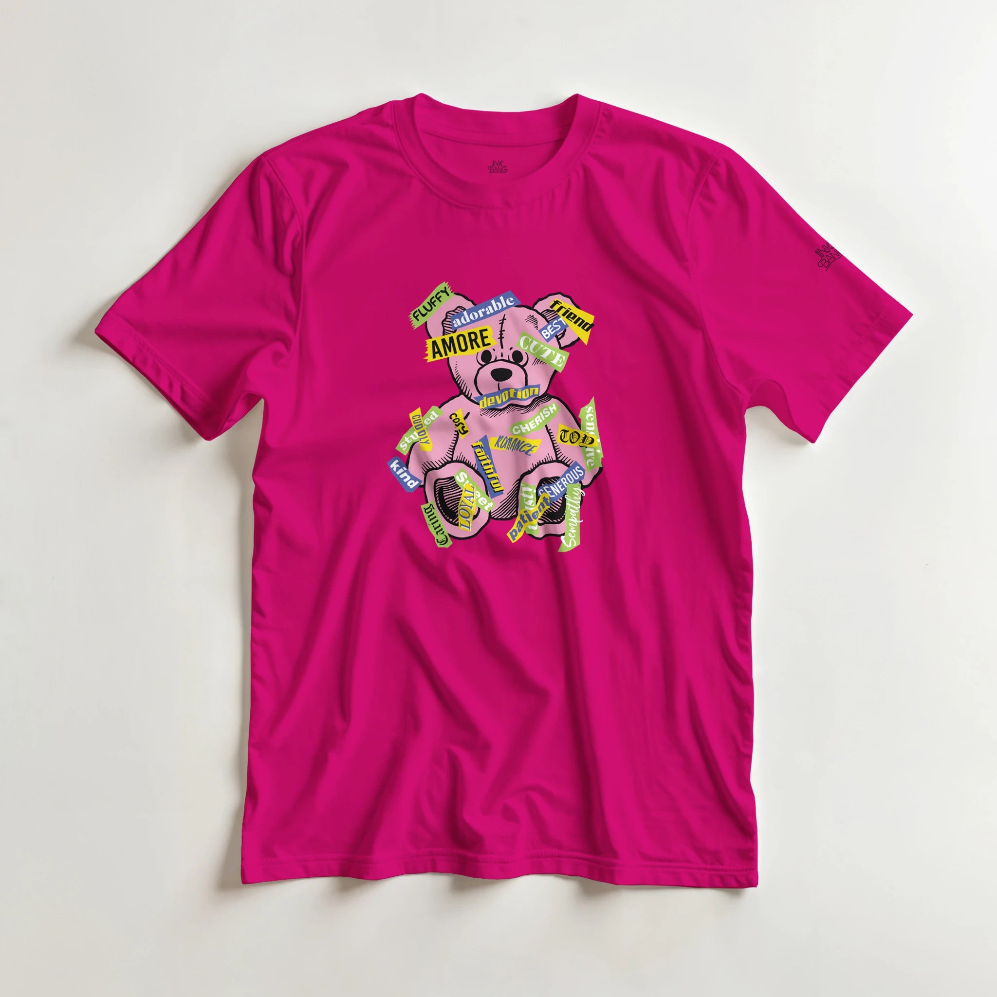 Amore love bear crewneck tee on [color] heavyweight cotton