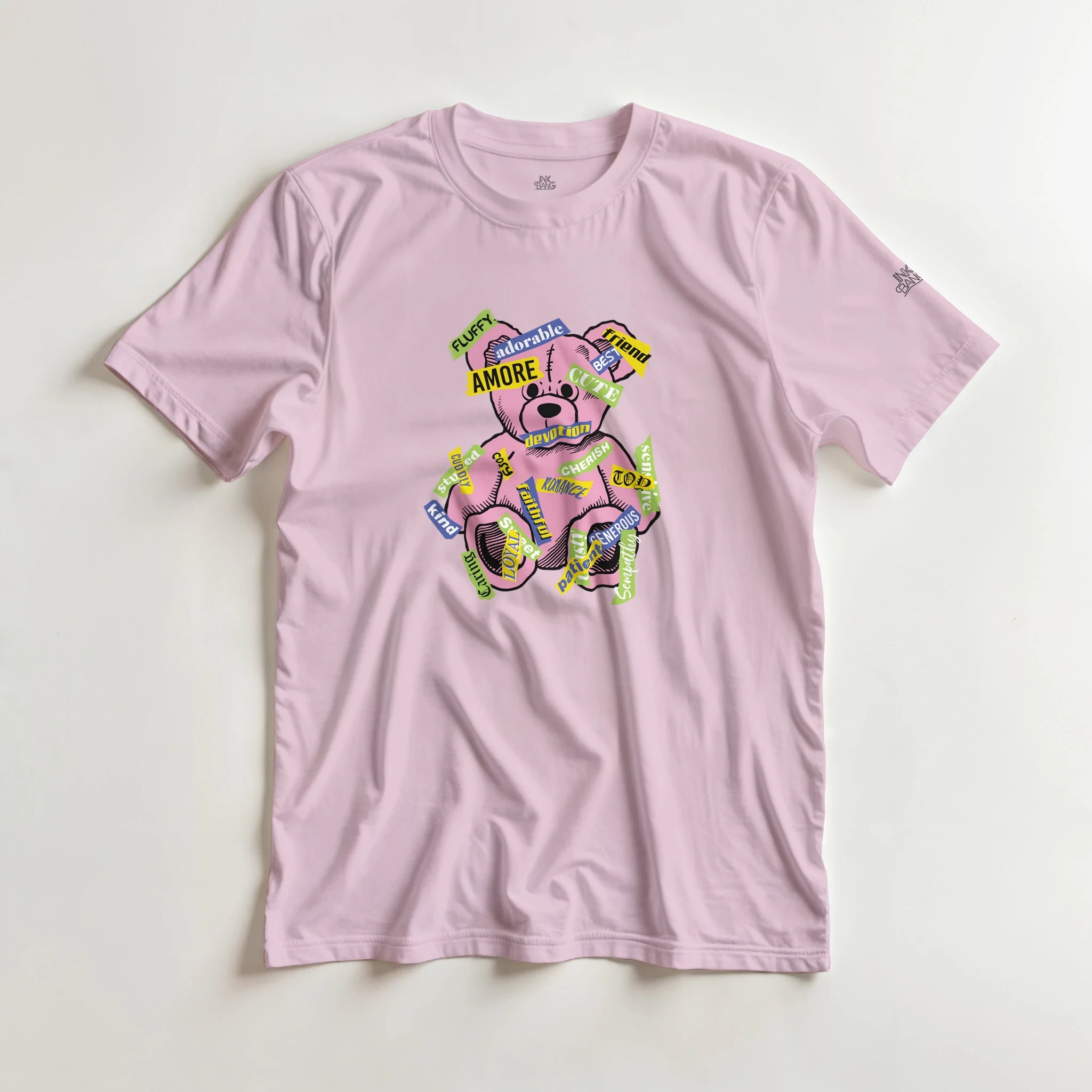 Amore love bear crewneck tee on [color] heavyweight cotton