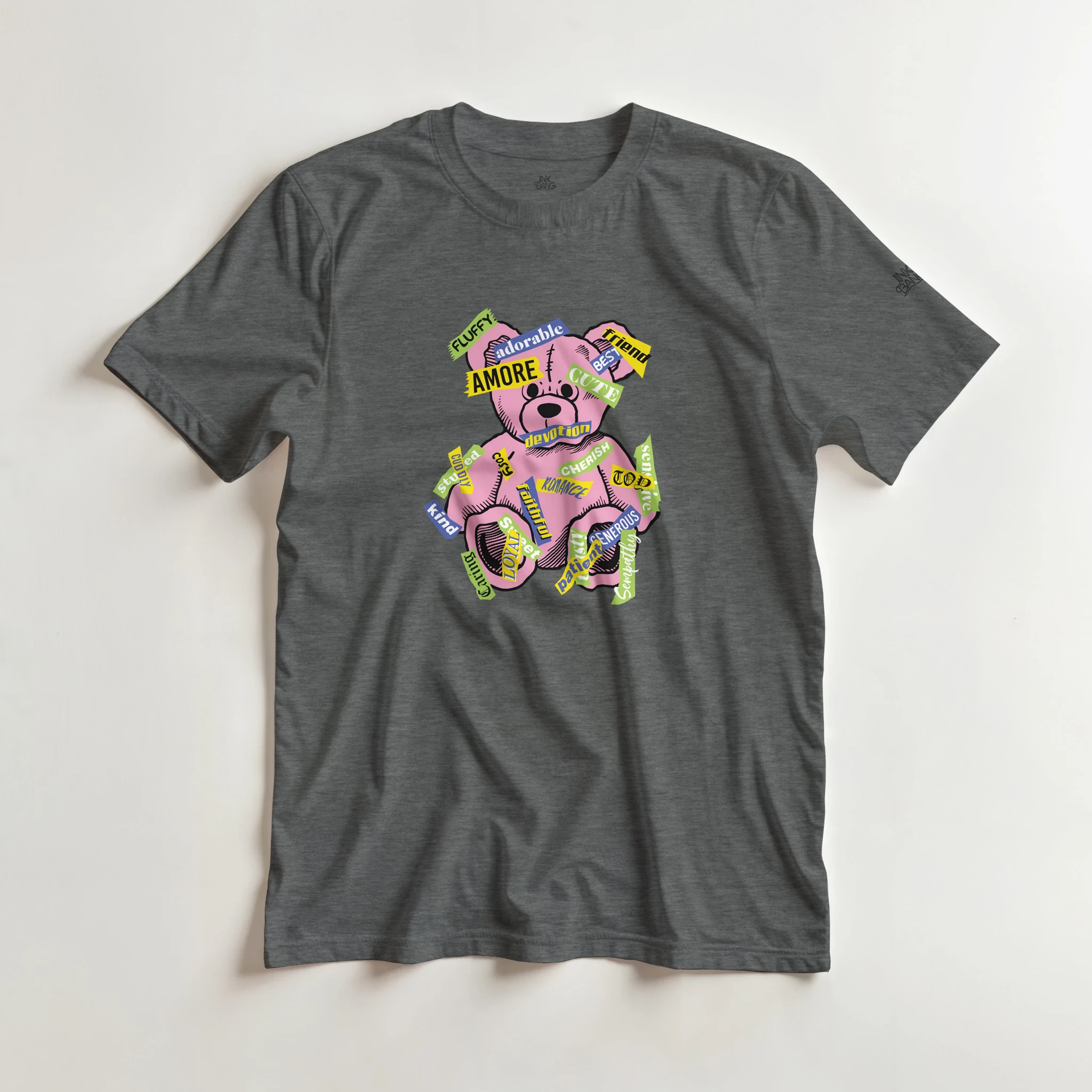 Amore love bear crewneck tee on [color] heavyweight cotton