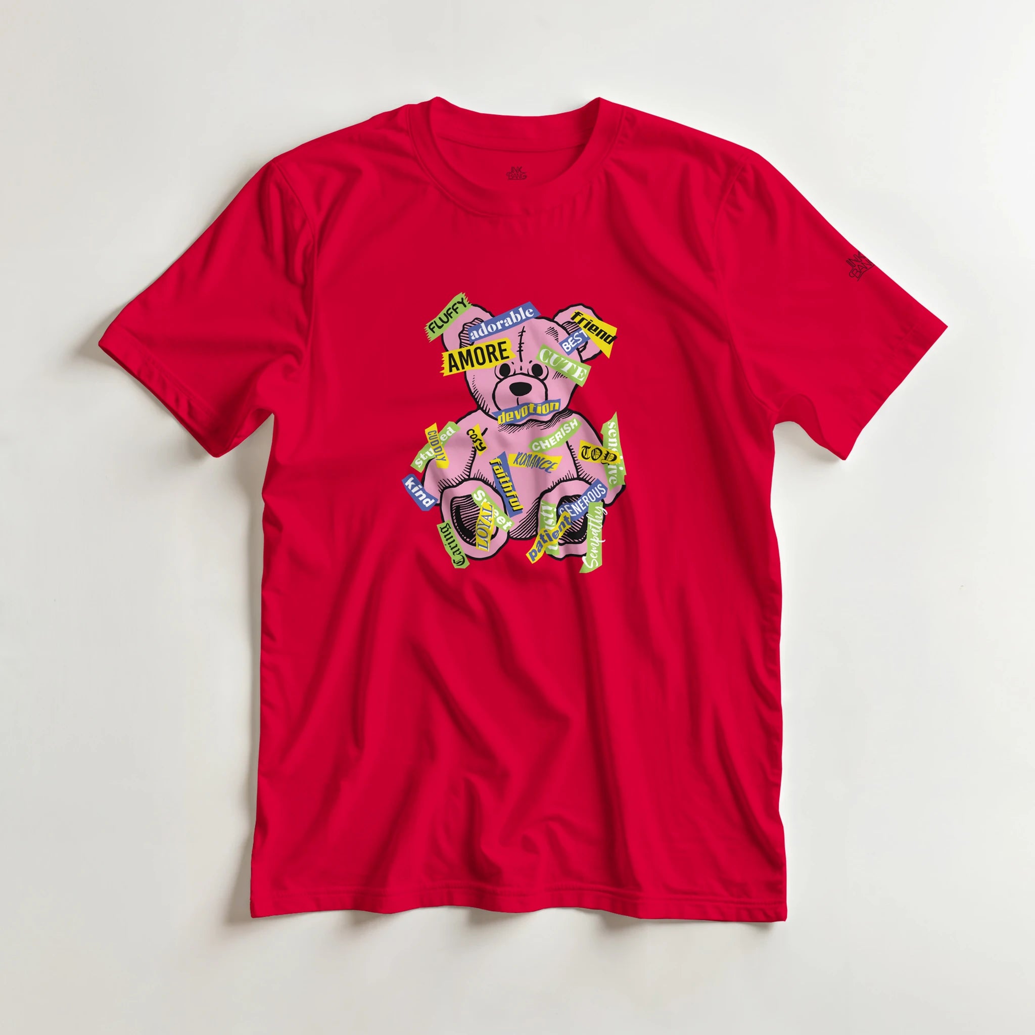 Amore love bear crewneck tee on [color] heavyweight cotton