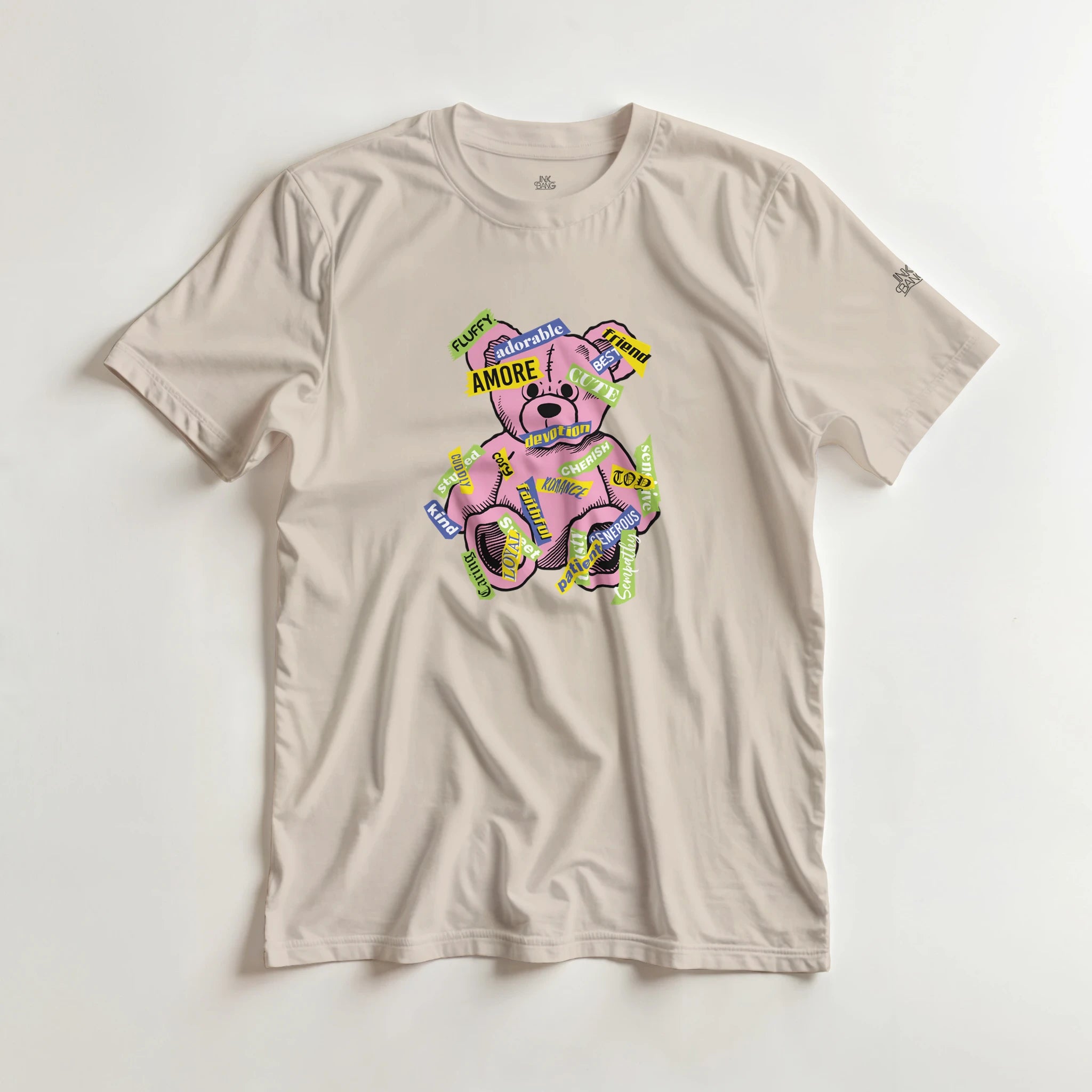 Amore love bear crewneck tee on [color] heavyweight cotton