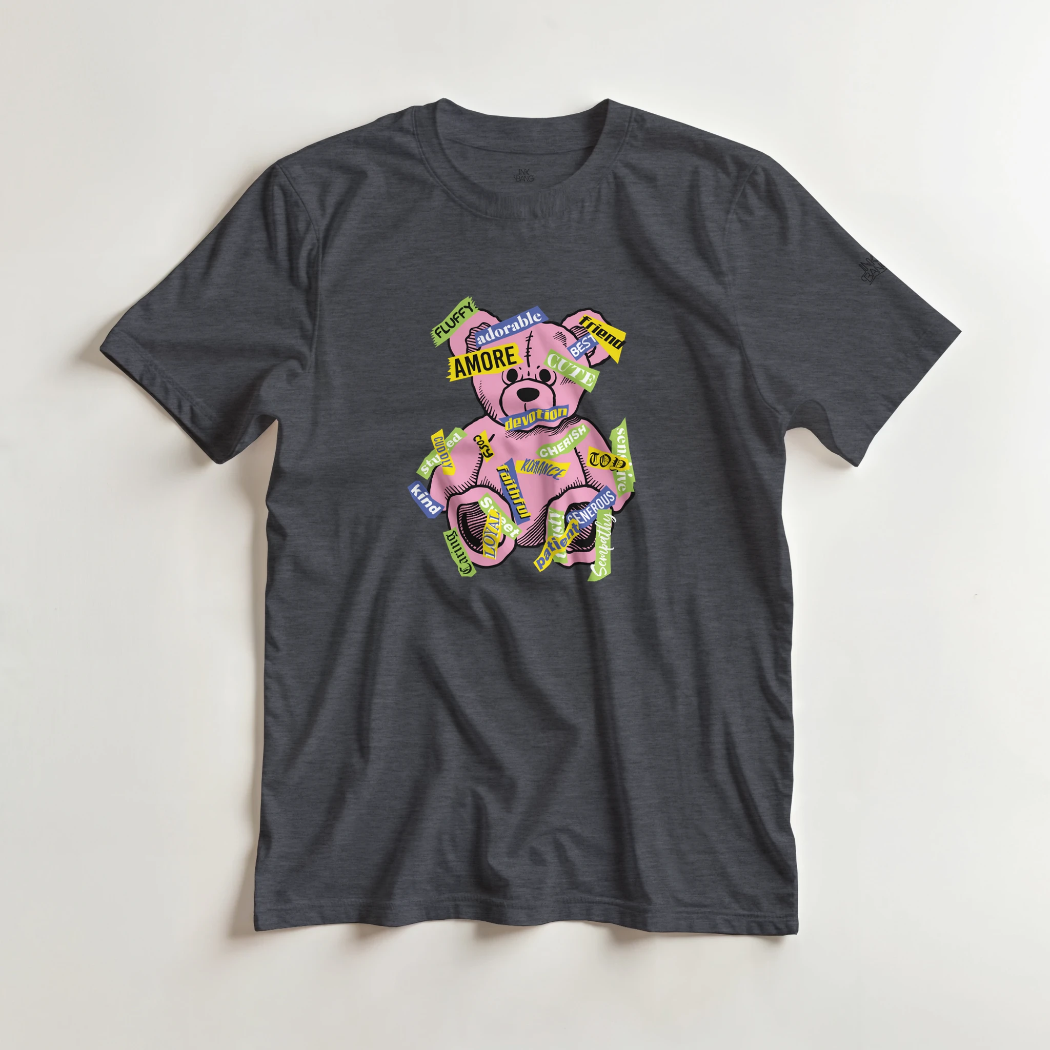 Amore love bear crewneck tee on [color] heavyweight cotton