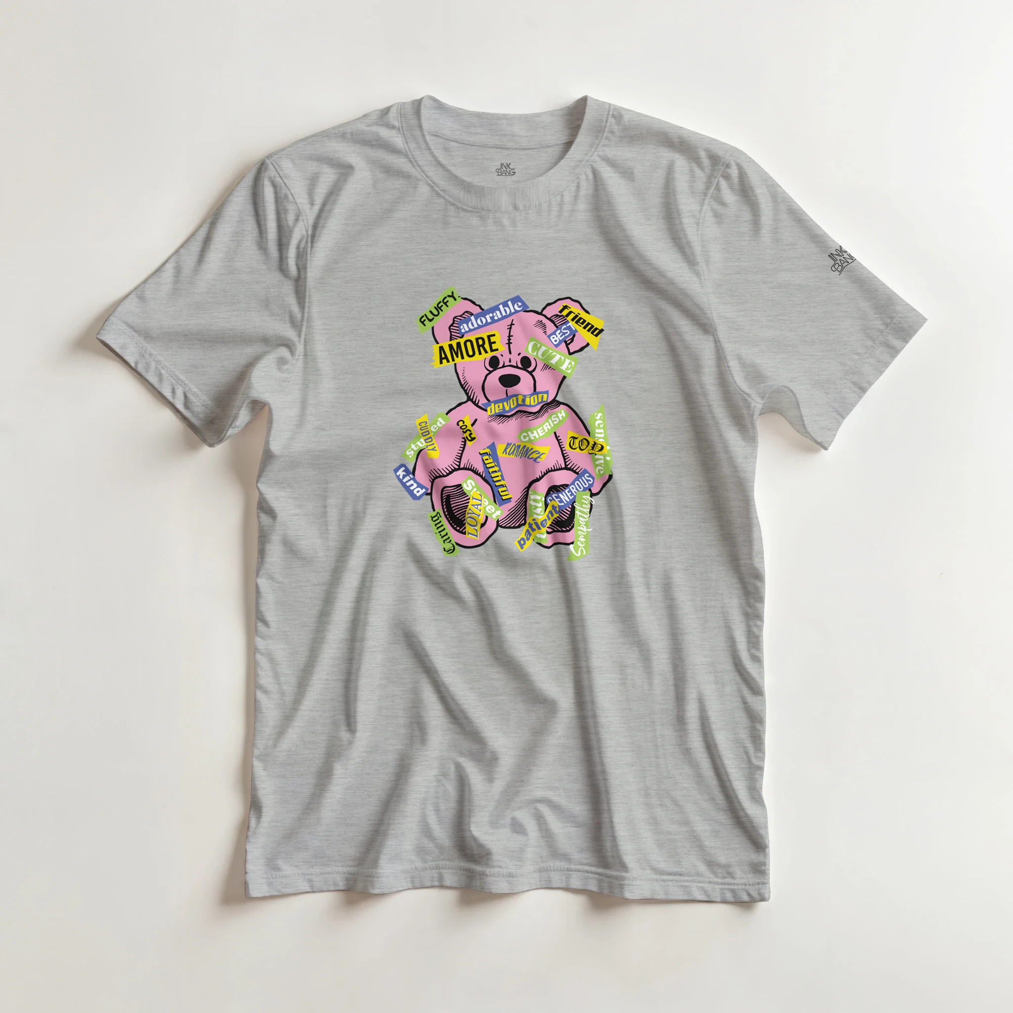 Amore love bear crewneck tee on [color] heavyweight cotton