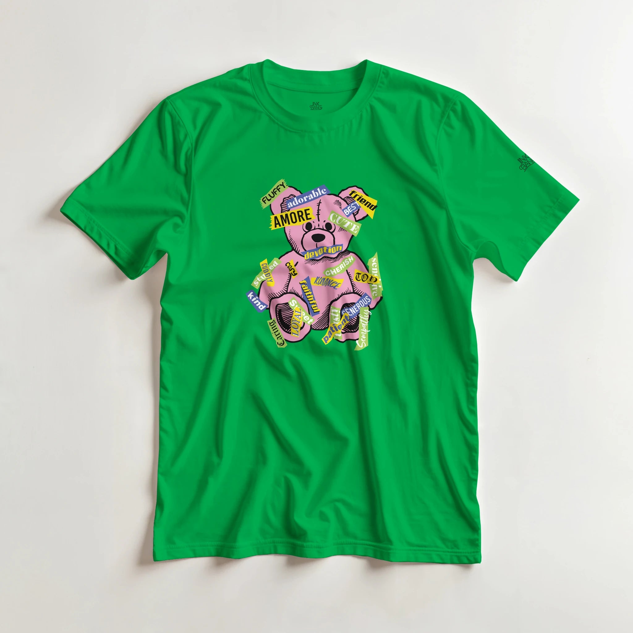Amore love bear crewneck tee on [color] heavyweight cotton
