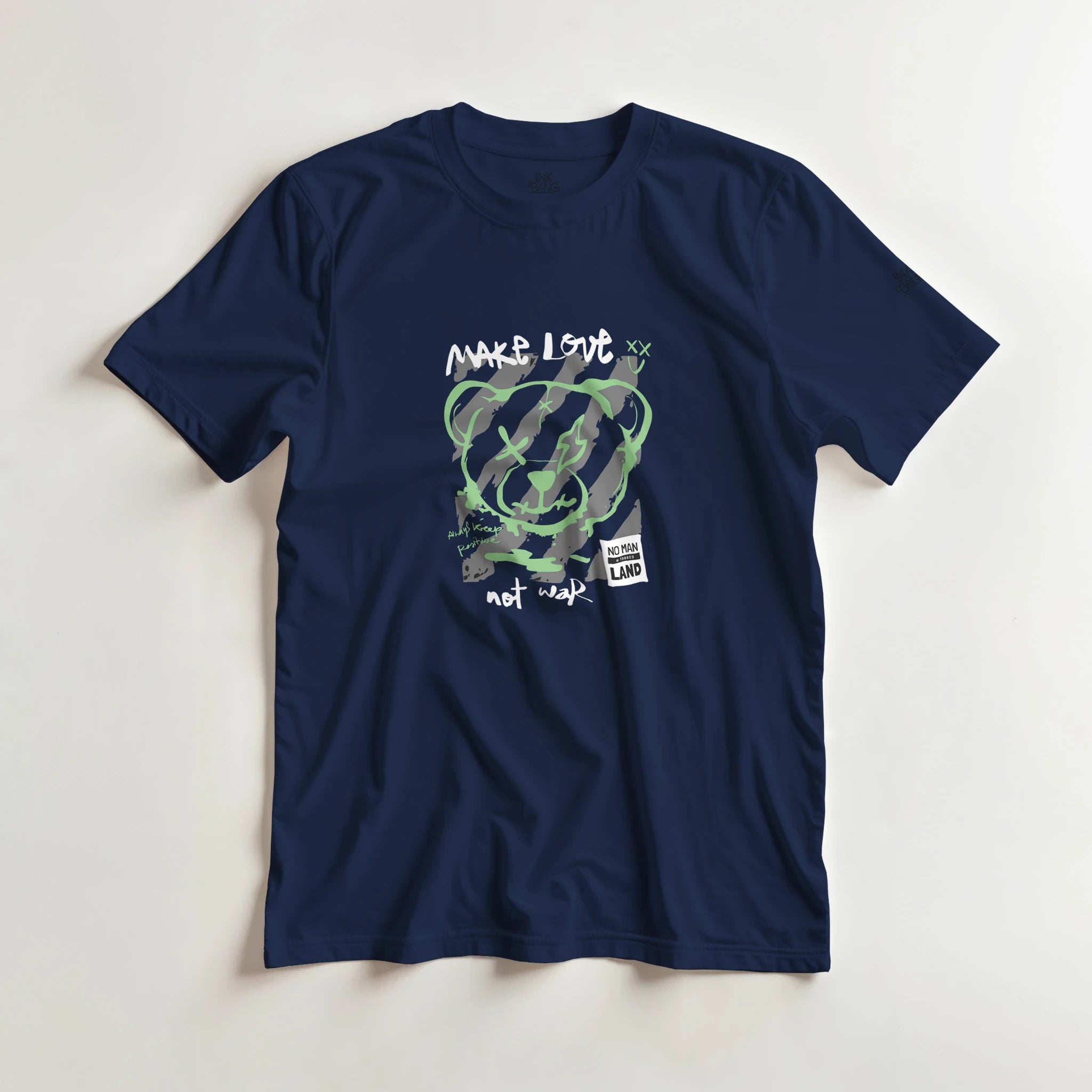 Neon green graffiti bear graphic tee on [color] cotton shirt