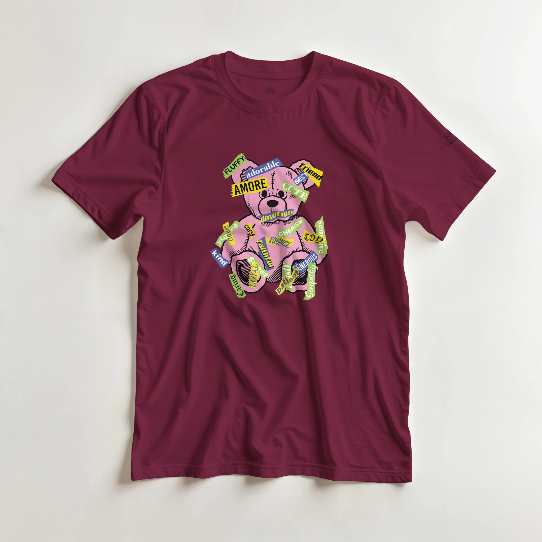 Amore love bear crewneck tee on [color] heavyweight cotton