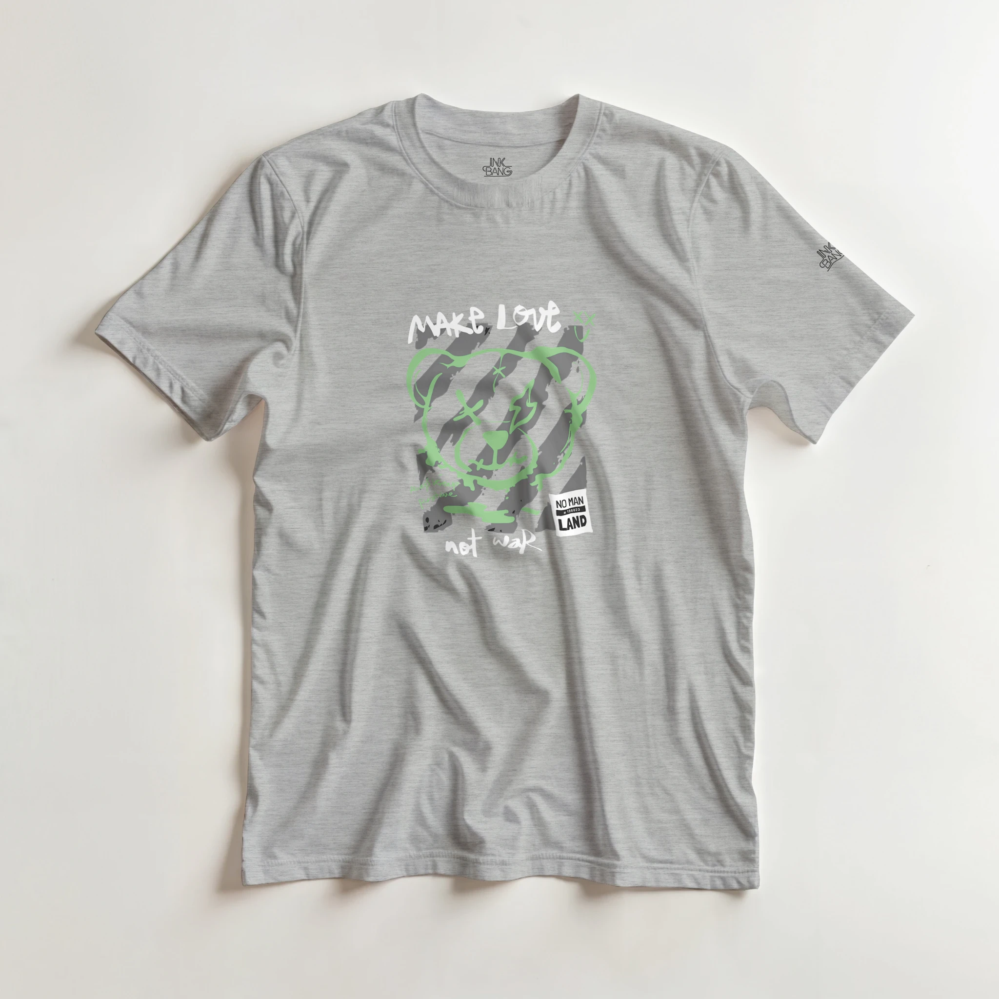 Neon green graffiti bear graphic tee on [color] cotton shirt