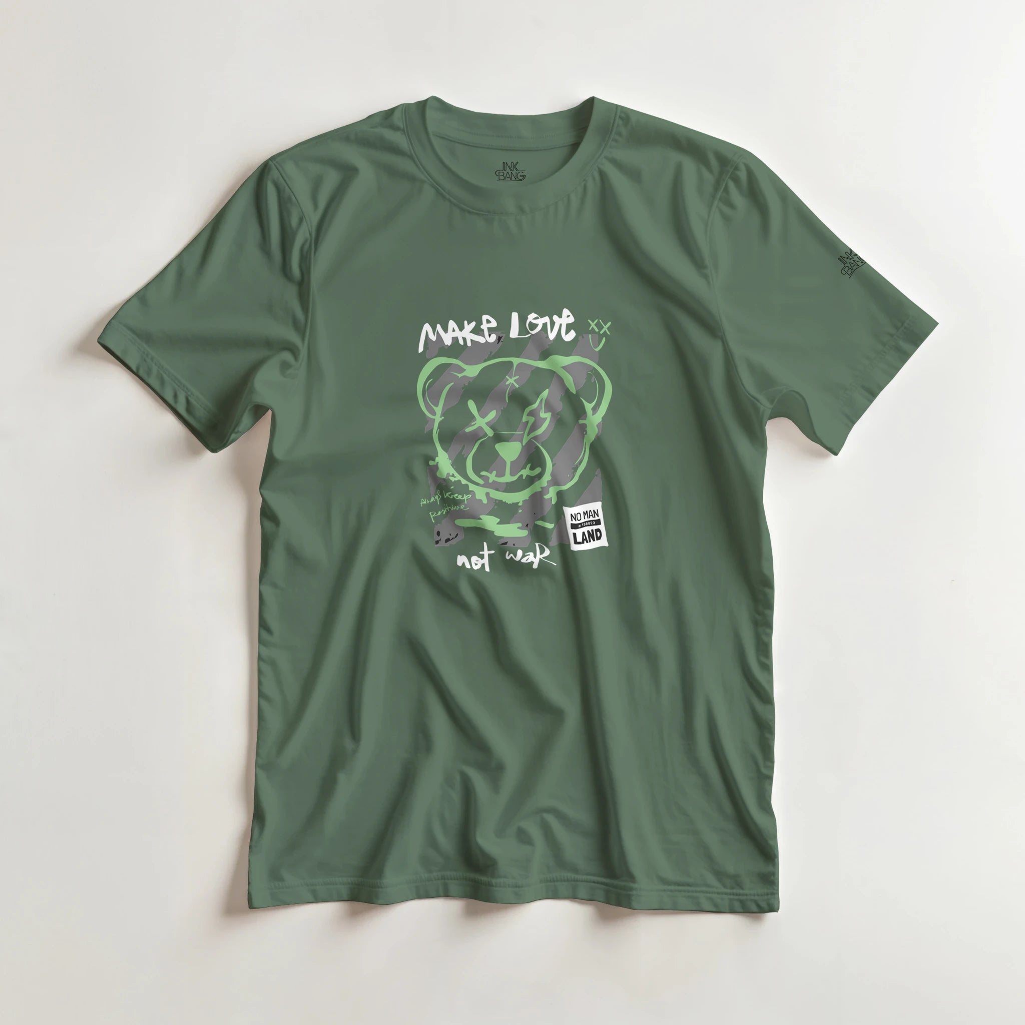 Neon green graffiti bear graphic tee on [color] cotton shirt
