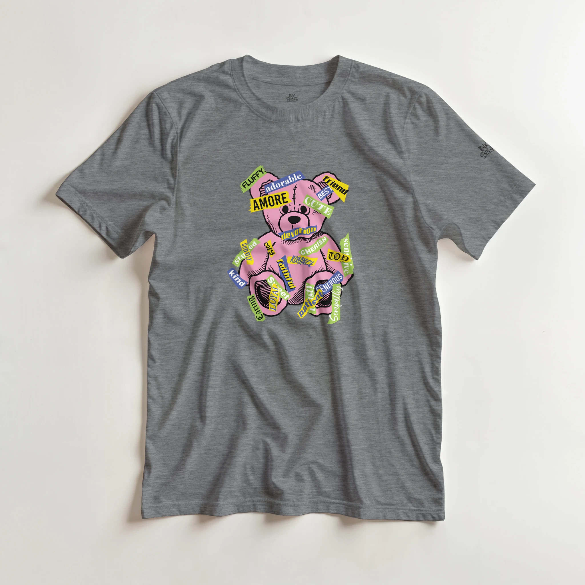 Amore love bear crewneck tee on [color] heavyweight cotton