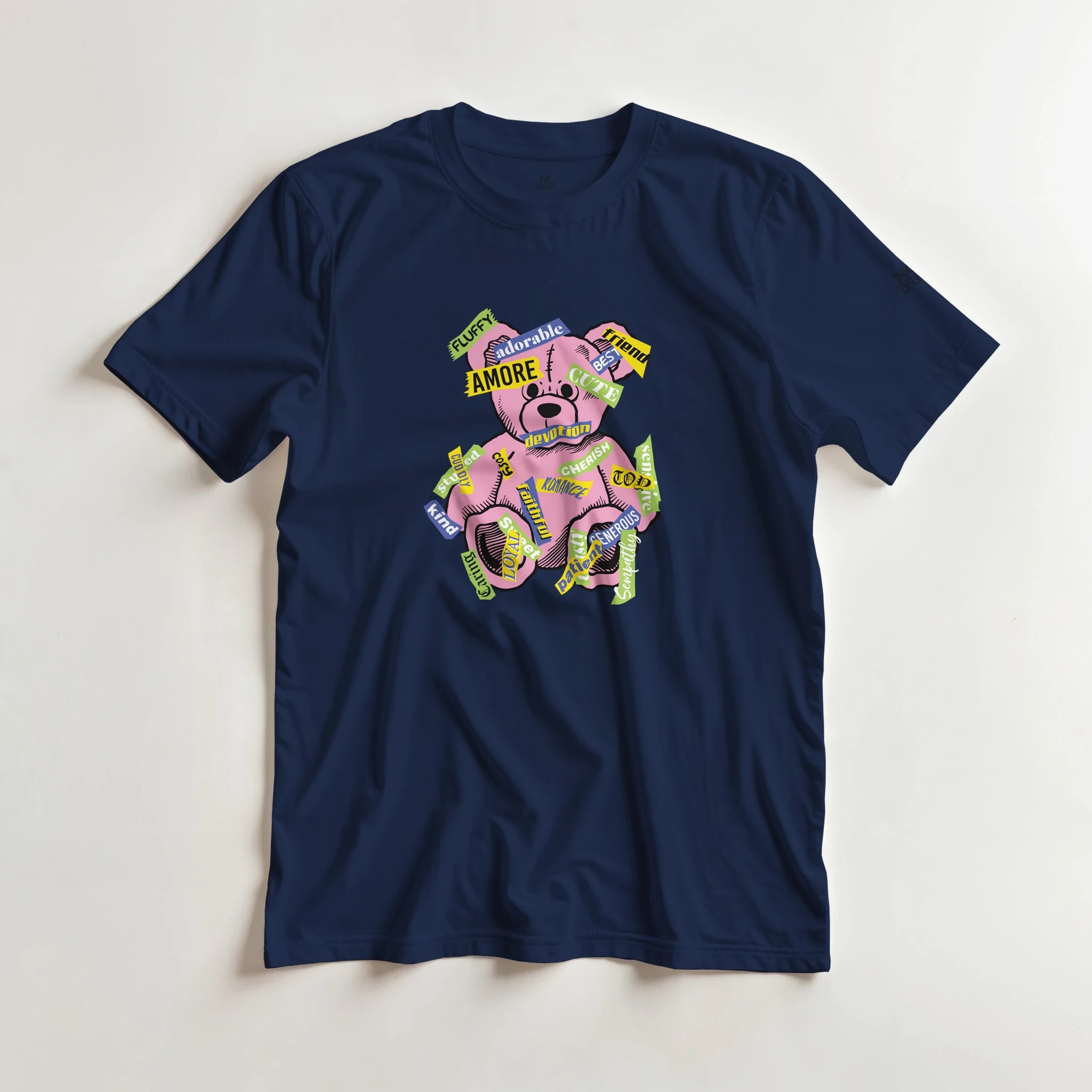 Amore love bear crewneck tee on [color] heavyweight cotton