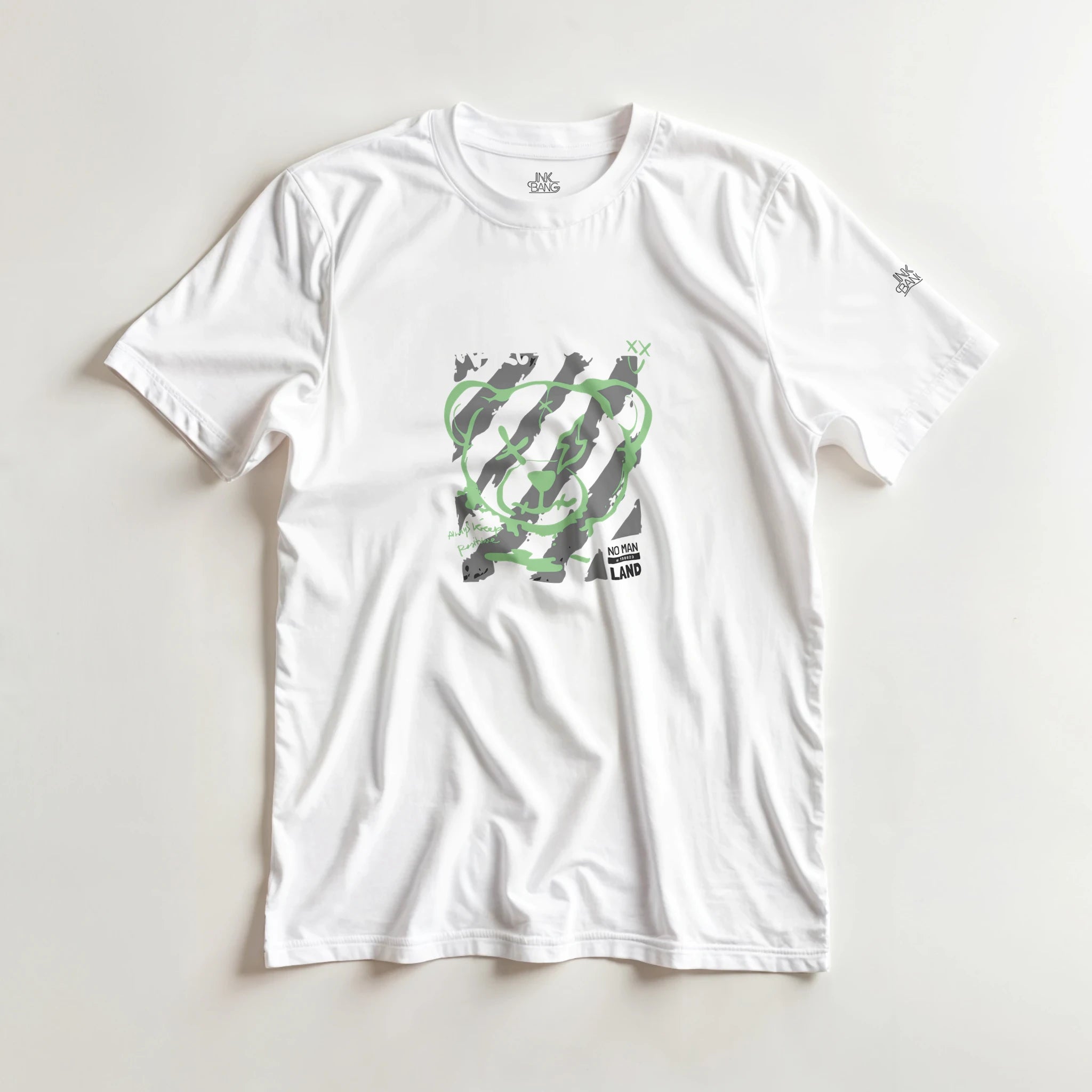 Neon green graffiti bear graphic tee on [color] cotton shirt