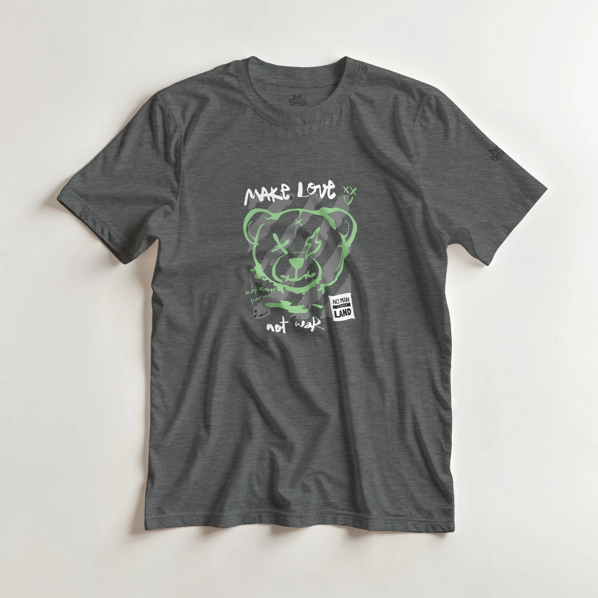 Neon green graffiti bear graphic tee on [color] cotton shirt 