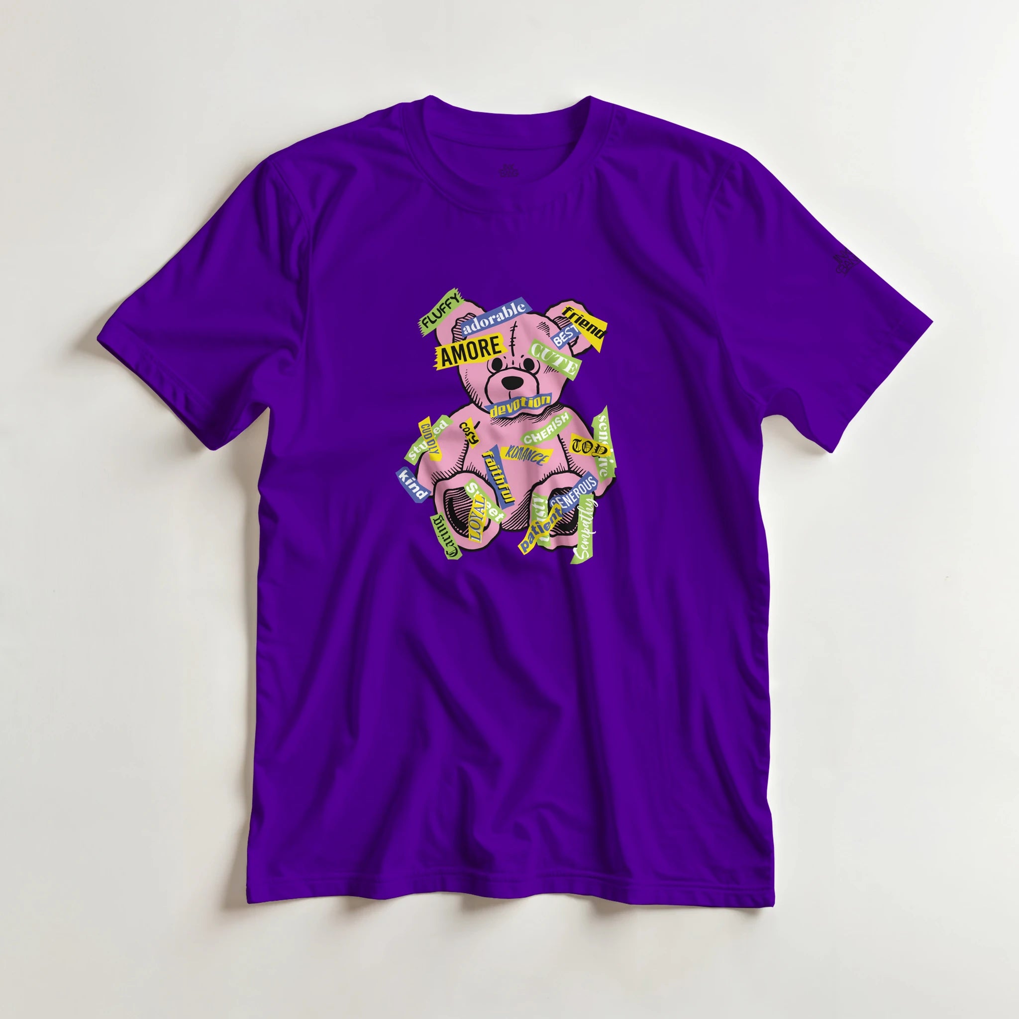 Amore love bear crewneck tee on [color] heavyweight cotton