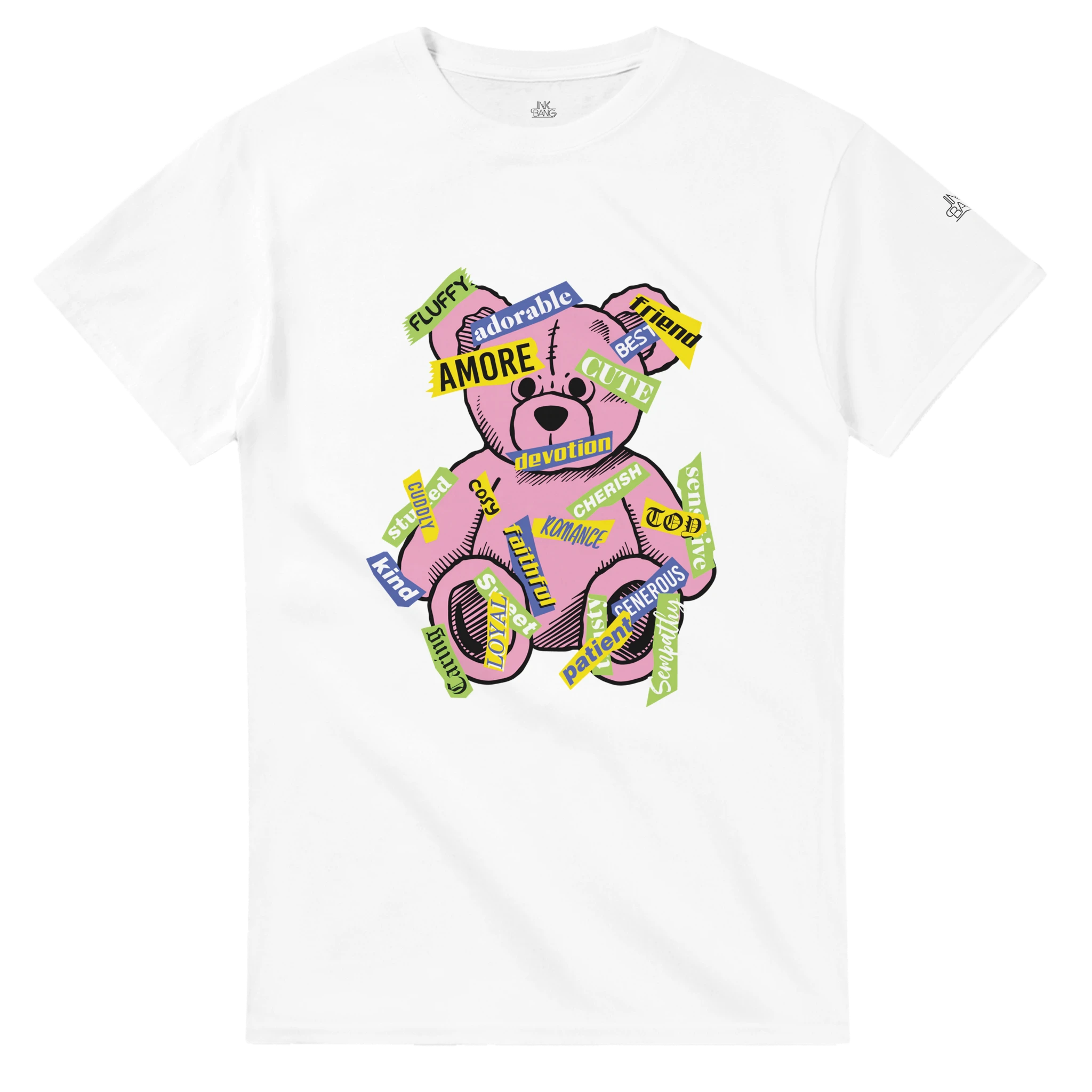 Amore love bear crewneck tee on [color] heavyweight cotton