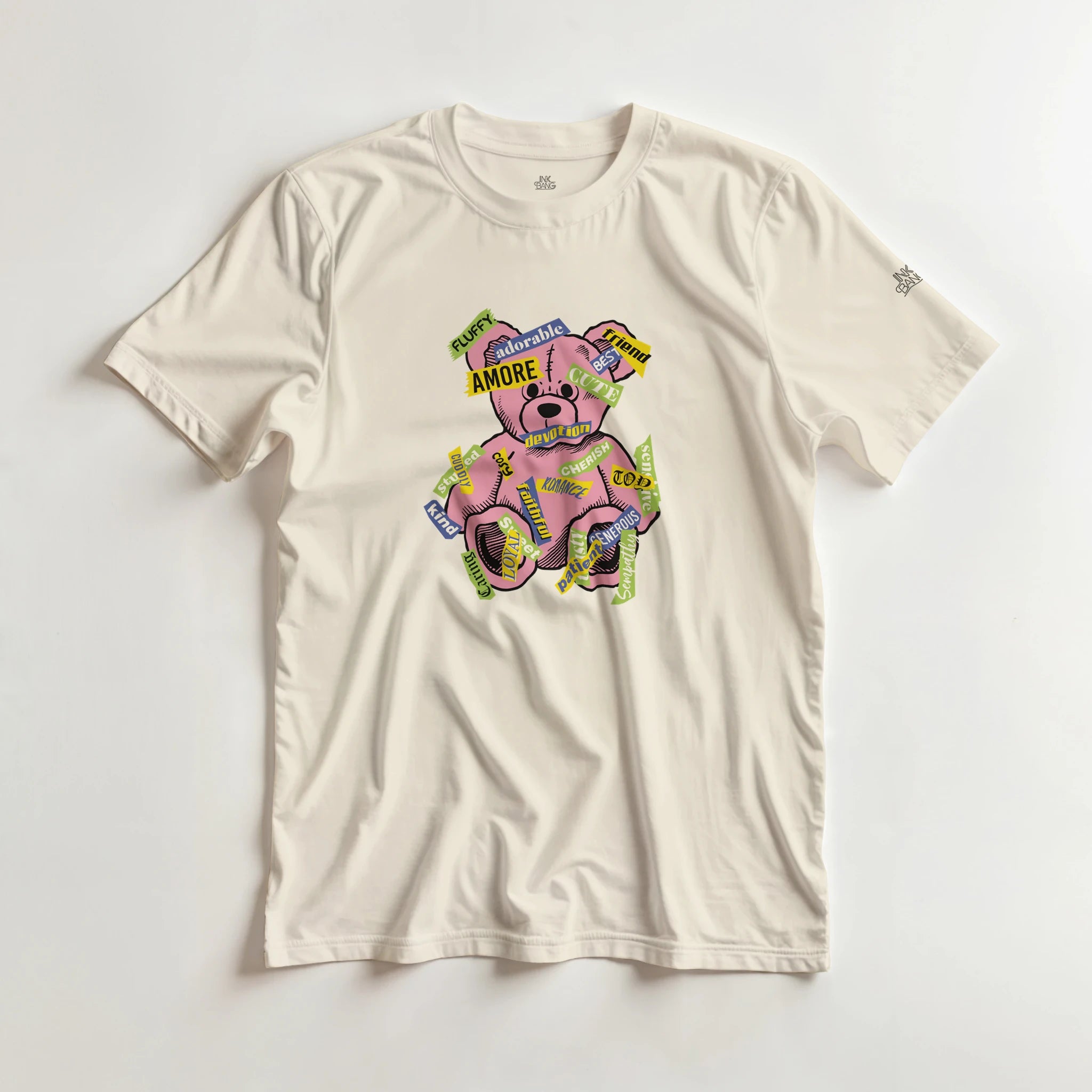 Amore love bear crewneck tee on [color] heavyweight cotton